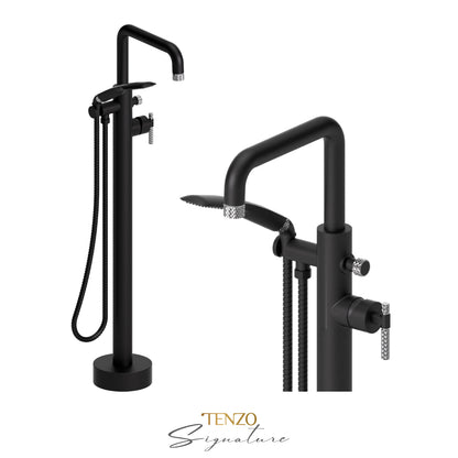 Tenzo Bellacio Freestanding Tub Filler with Hand Shower, Larger Knurled - BE52-C