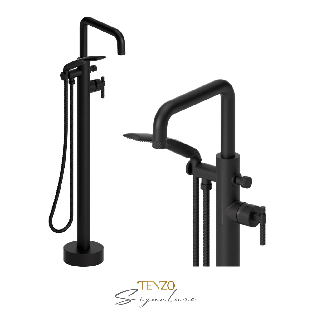 Tenzo Bellacio Freestanding Tub Filler with Hand Shower, Larger Knurled - BE52-C