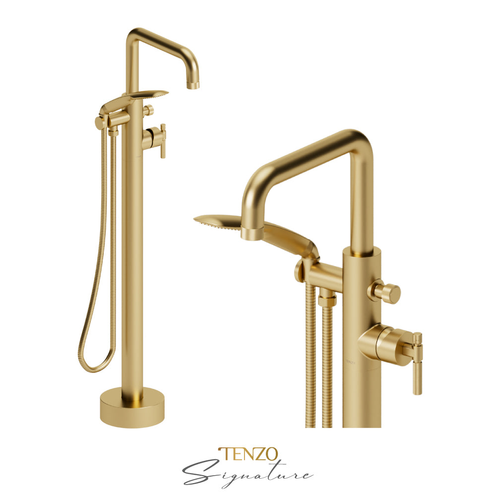 Tenzo Bellacio Freestanding Tub Filler with Hand Shower, Smaller Knurled - BE52-F