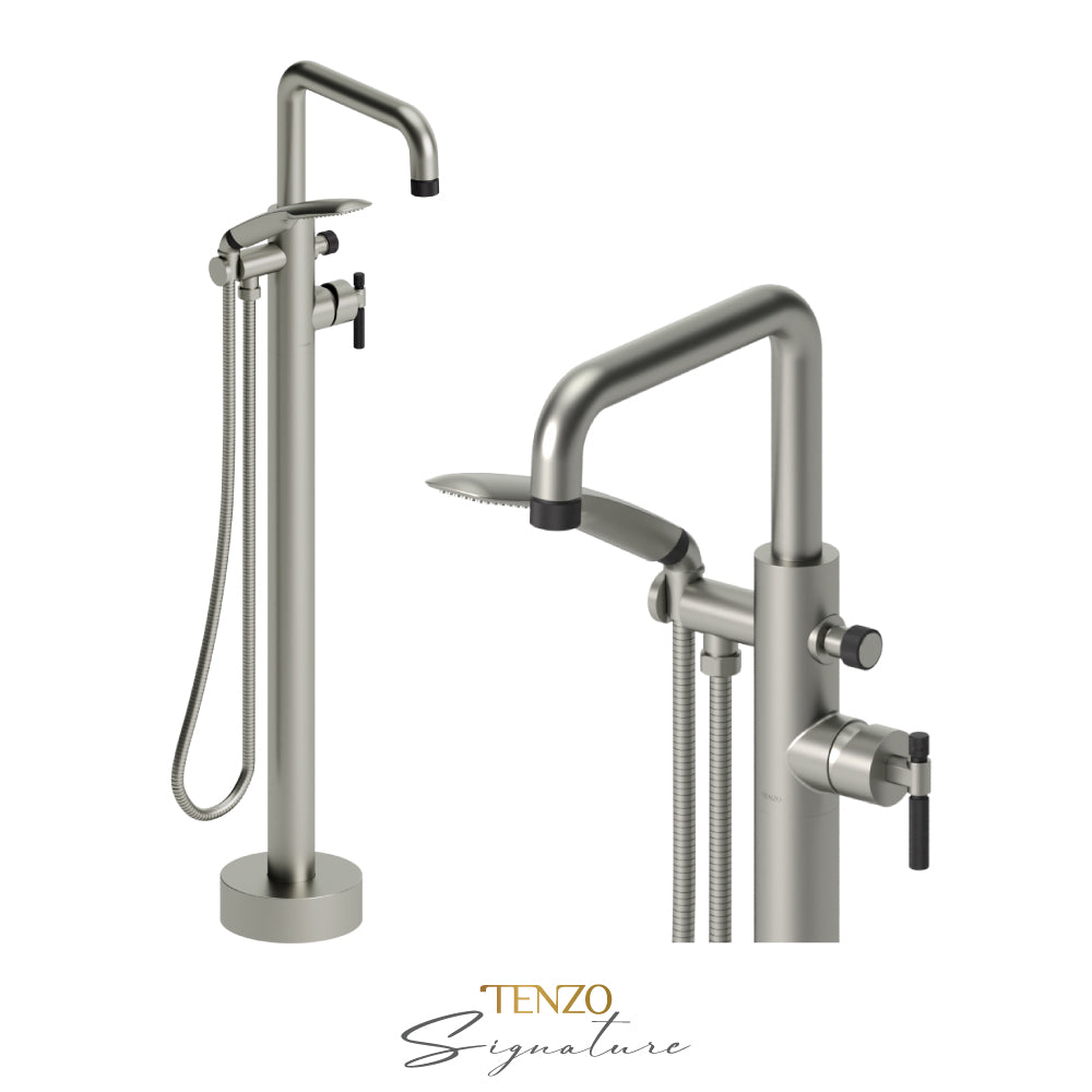 Tenzo Bellacio Freestanding Tub Filler with Hand Shower, Smaller Knurled - BE52-F