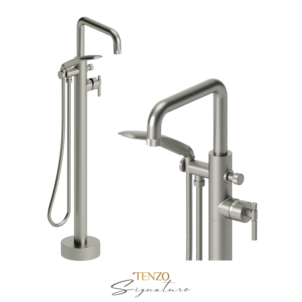 Tenzo Bellacio Freestanding Tub Filler with Hand Shower, Smaller Knurled - BE52-F
