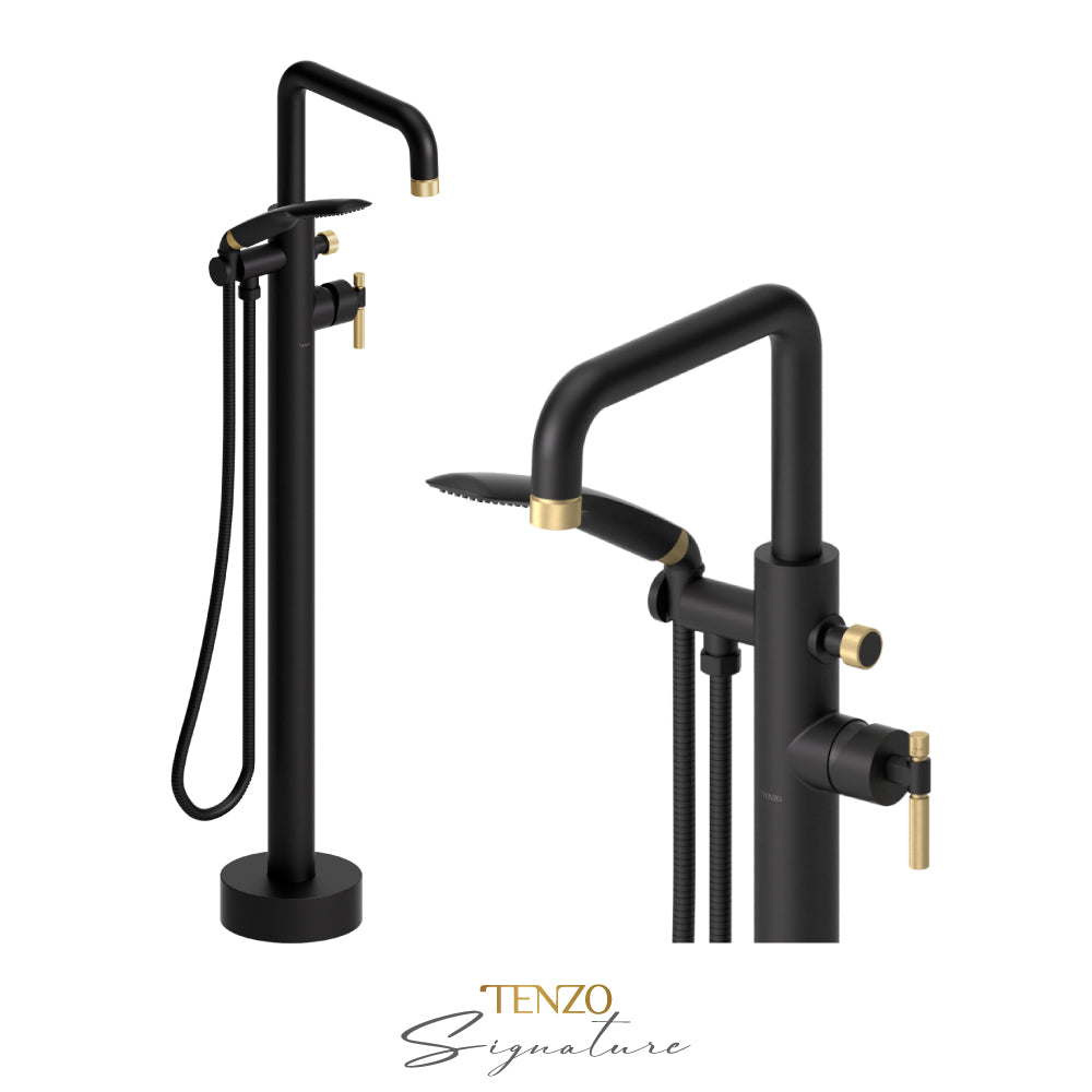 Tenzo Bellacio Freestanding Tub Filler with Hand Shower, Smaller Knurled - BE52-F