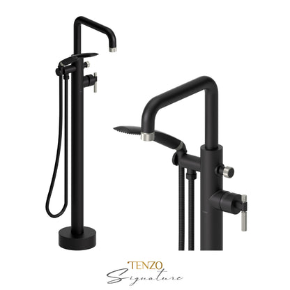 Tenzo Bellacio Freestanding Tub Filler with Hand Shower, Smaller Knurled - BE52-F