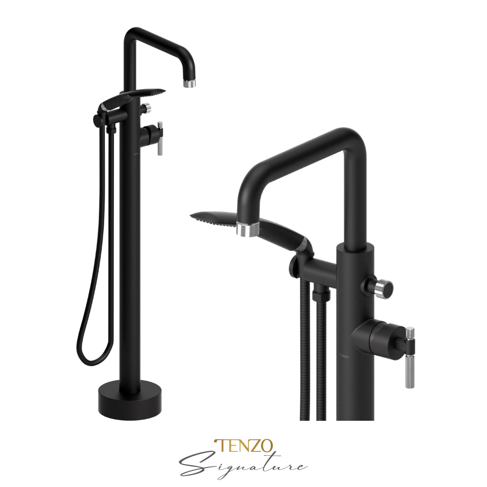 Tenzo Bellacio Freestanding Tub Filler with Hand Shower, Smaller Knurled - BE52-F