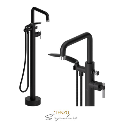 Tenzo Bellacio Freestanding Tub Filler with Hand Shower, Smaller Knurled - BE52-F