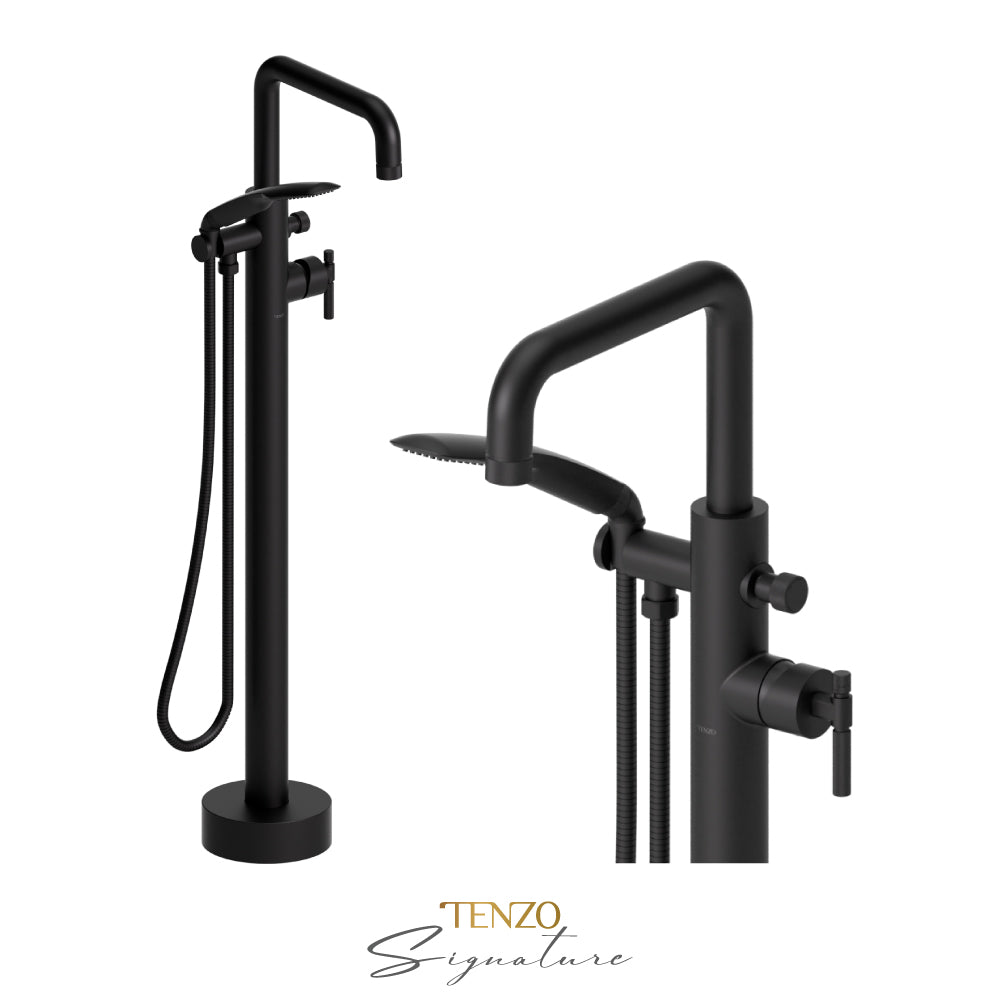 Tenzo Bellacio Freestanding Tub Filler with Hand Shower, Smaller Knurled - BE52-F