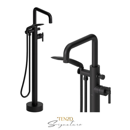 Tenzo Bellacio Freestanding Tub Filler with Hand Shower, Smaller Knurled - BE52-F
