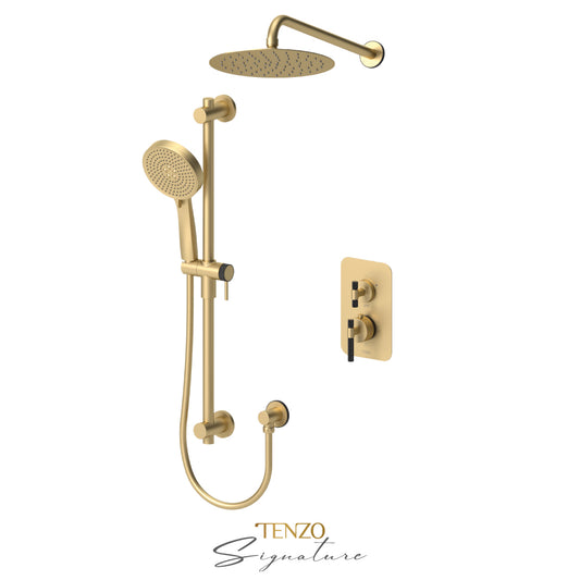 Tenzo Bellacio T-Box 2-Function Pressure Balance Shower Kit, 10” AirBoost Rain Head, Larger Knurled - BEPB32-20111-C