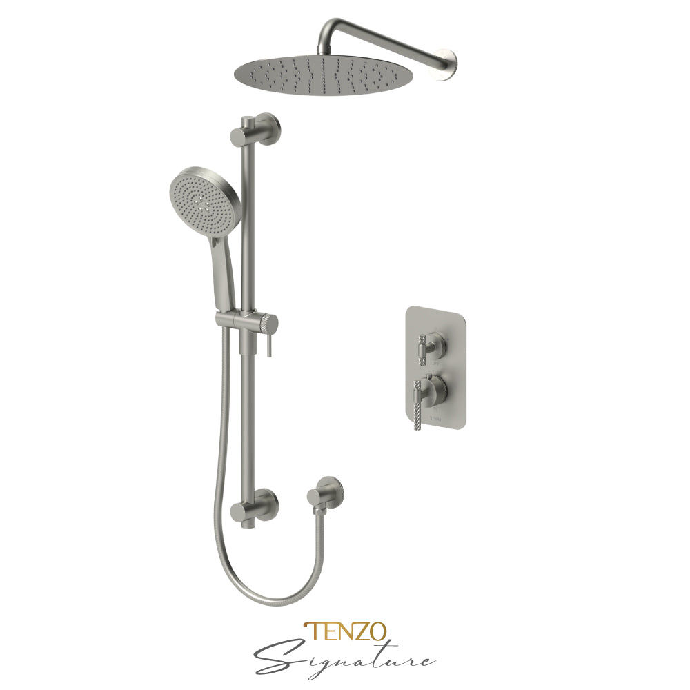 Tenzo Bellacio T-Box 2-Function Pressure Balance Shower Kit, 12” AirBoost Rain Head, Larger Knurled - BEPB32-20112-C