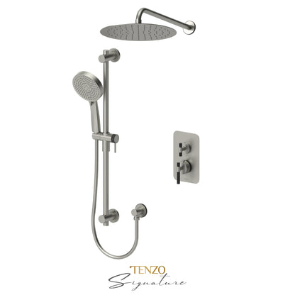 Tenzo Bellacio T-Box 2-Function Pressure Balance Shower Kit, 12” AirBoost Rain Head, Larger Knurled - BEPB32-20112-C