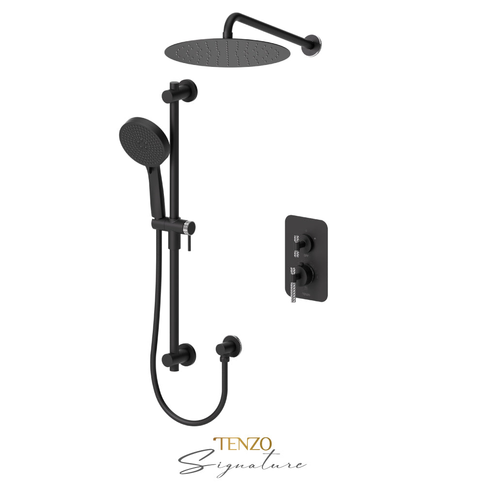 Tenzo Bellacio T-Box 2-Function Pressure Balance Shower Kit, 12” AirBoost Rain Head, Larger Knurled - BEPB32-20112-C
