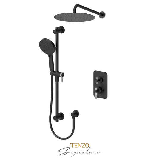 Tenzo Bellacio T-Box 2-Function Pressure Balance Shower Kit, 12” AirBoost Rain Head, Larger Knurled - BEPB32-20112-C