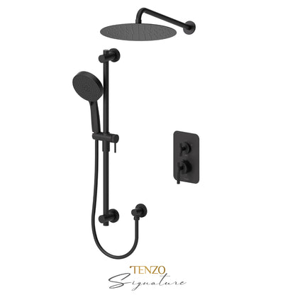 Tenzo Bellacio T-Box 2-Function Pressure Balance Shower Kit, 12” AirBoost Rain Head, Larger Knurled - BEPB32-20112-C