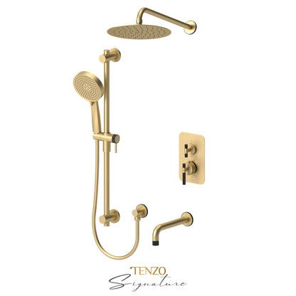 Tenzo Bellacio T-Box 3-Function Pressure Balance Shower Kit, 10” AirBoost Rain Head & Tub Spout, Larger Knurled - BEPB33-501115-C