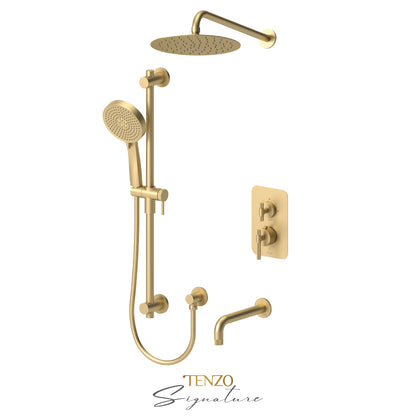 Tenzo Bellacio T-Box 3-Function Pressure Balance Shower Kit, 10” AirBoost Rain Head & Tub Spout, Larger Knurled - BEPB33-501115-C