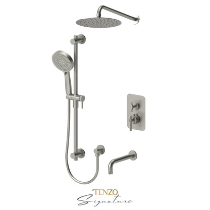 Tenzo Bellacio T-Box 3-Function Pressure Balance Shower Kit, 10” AirBoost Rain Head & Tub Spout, Larger Knurled - BEPB33-501115-C