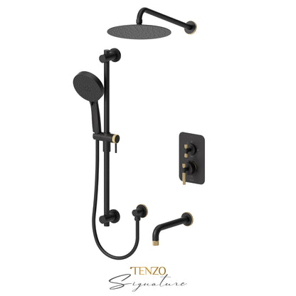 Tenzo Bellacio T-Box 3-Function Pressure Balance Shower Kit, 10” AirBoost Rain Head & Tub Spout, Larger Knurled - BEPB33-501115-C