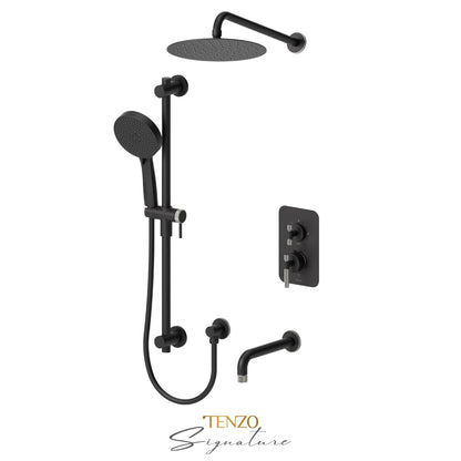 Tenzo Bellacio T-Box 3-Function Pressure Balance Shower Kit, 10” AirBoost Rain Head & Tub Spout, Larger Knurled - BEPB33-501115-C