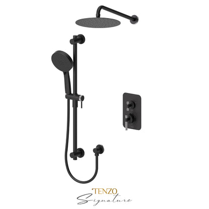 Tenzo Bellacio T-Box 3-Function Pressure Balance Shower Kit, 10” AirBoost Rain Head & Tub Spout, Larger Knurled - BEPB33-501115-C