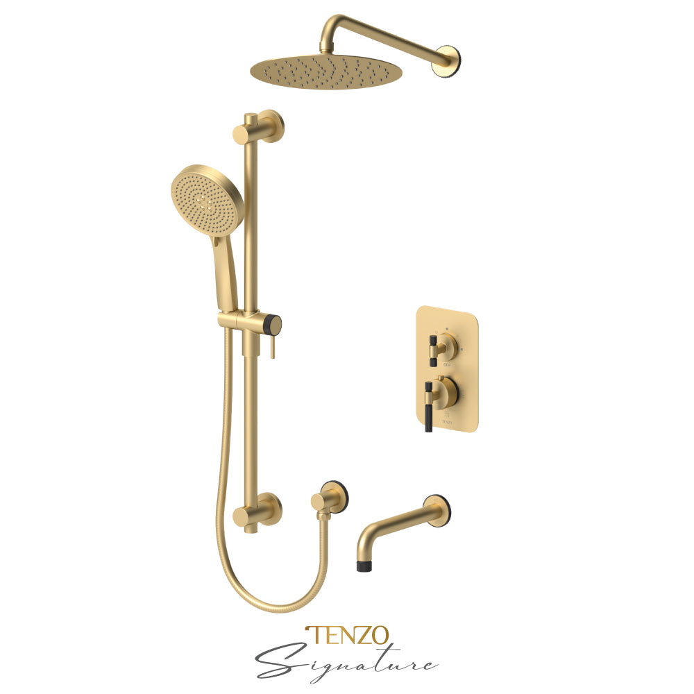 Tenzo Bellacio T-Box 3-Function Pressure Balance Shower Kit, 10” AirBoost Rain Head & Tub Spout, Smaller Knurled - BEPB33-501115-F
