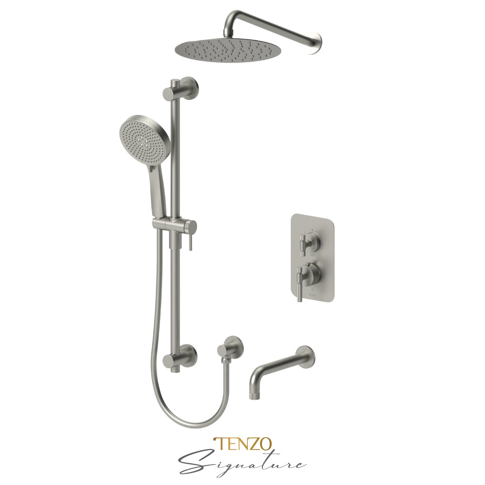 Tenzo Bellacio T-Box 3-Function Pressure Balance Shower Kit, 10” AirBoost Rain Head & Tub Spout, Smaller Knurled - BEPB33-501115-F