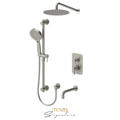 Tenzo Bellacio T-Box 3-Function Pressure Balance Shower Kit, 10” AirBoost Rain Head & Tub Spout, Smaller Knurled - BEPB33-501115-F