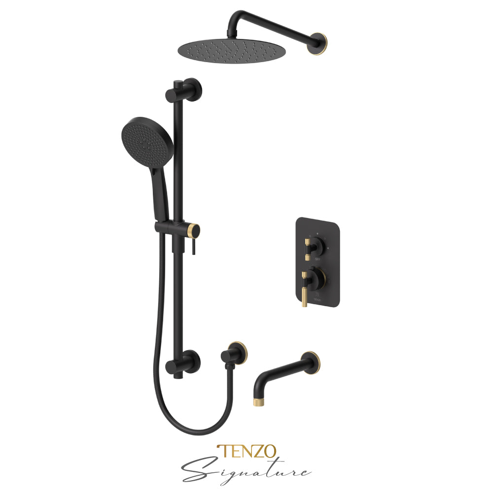Tenzo Bellacio T-Box 3-Function Pressure Balance Shower Kit, 10” AirBoost Rain Head & Tub Spout, Smaller Knurled - BEPB33-501115-F
