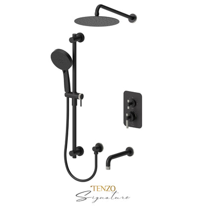 Tenzo Bellacio T-Box 3-Function Pressure Balance Shower Kit, 10” AirBoost Rain Head & Tub Spout, Smaller Knurled - BEPB33-501115-F