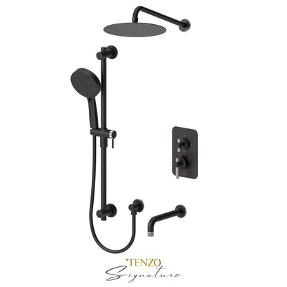 Tenzo Bellacio T-Box 3-Function Pressure Balance Shower Kit, 10” AirBoost Rain Head & Tub Spout, Smaller Knurled - BEPB33-501115-F