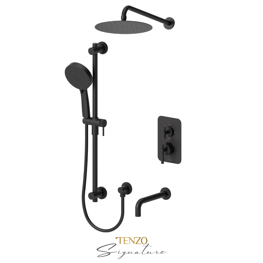Tenzo Bellacio T-Box 3-Function Pressure Balance Shower Kit, 10” AirBoost Rain Head & Tub Spout, Smaller Knurled - BEPB33-501115-F