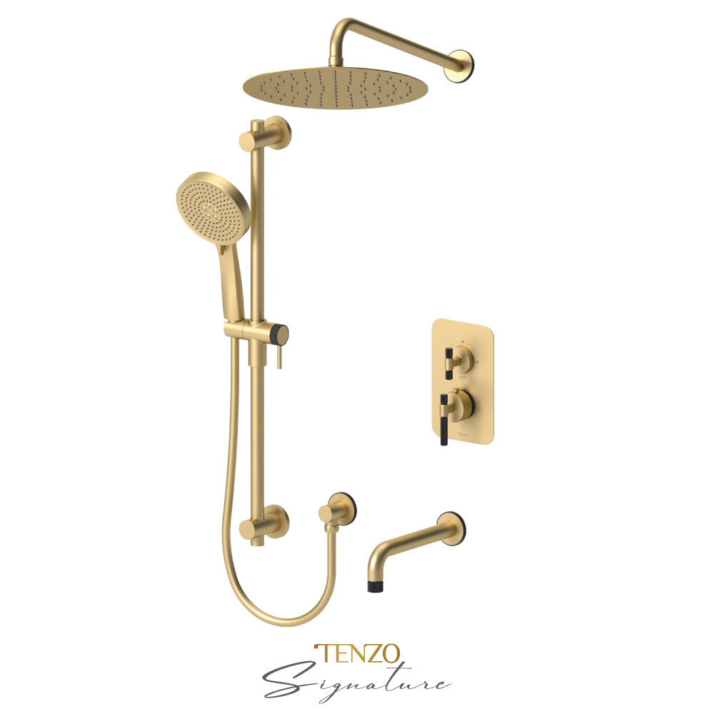 Tenzo Bellacio T-Box 3-Function Pressure Balance Shower Kit, 12” AirBoost Rain Head & Tub Spout, Larger Knurled - BEPB33-501125-C