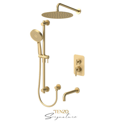 Tenzo Bellacio T-Box 3-Function Pressure Balance Shower Kit, 12” AirBoost Rain Head & Tub Spout, Larger Knurled - BEPB33-501125-C