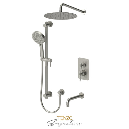Tenzo Bellacio T-Box 3-Function Pressure Balance Shower Kit, 12” AirBoost Rain Head & Tub Spout, Larger Knurled - BEPB33-501125-C