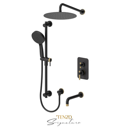 Tenzo Bellacio T-Box 3-Function Pressure Balance Shower Kit, 12” AirBoost Rain Head & Tub Spout, Larger Knurled - BEPB33-501125-C
