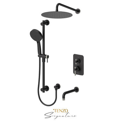 Tenzo Bellacio T-Box 3-Function Pressure Balance Shower Kit, 12” AirBoost Rain Head & Tub Spout, Larger Knurled - BEPB33-501125-C