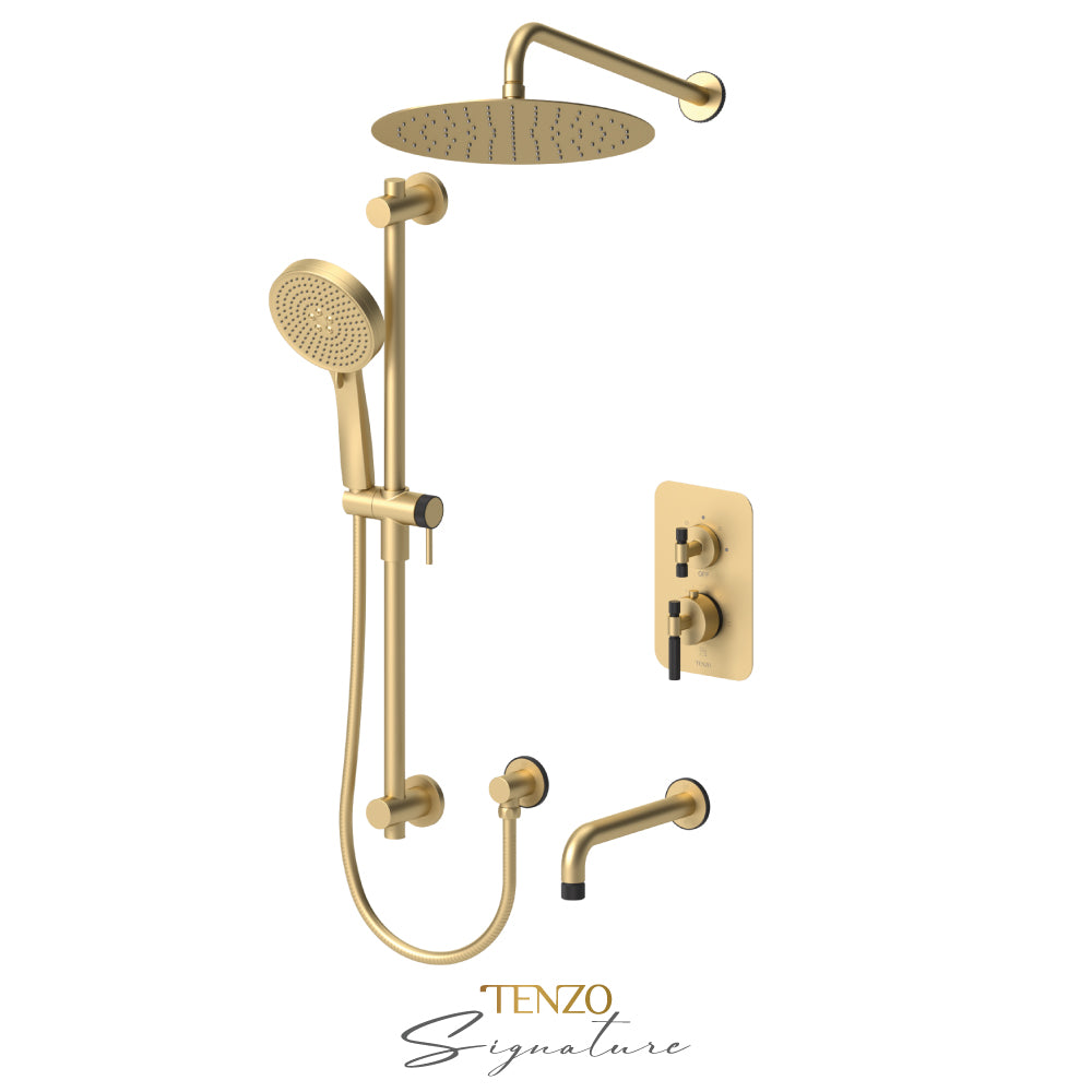 Tenzo Bellacio T-Box 3-Function Pressure Balance Shower Kit, 12” AirBoost Rain Head & Tub Spout, Smaller Knurled - BEPB33-501125-F