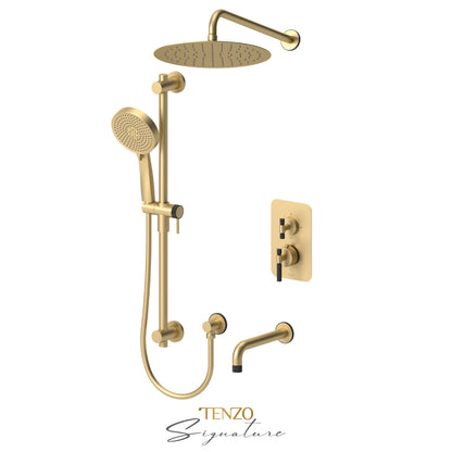 Tenzo Bellacio T-Box 3-Function Pressure Balance Shower Kit, 12” AirBoost Rain Head & Tub Spout, Smaller Knurled - BEPB33-501125-F