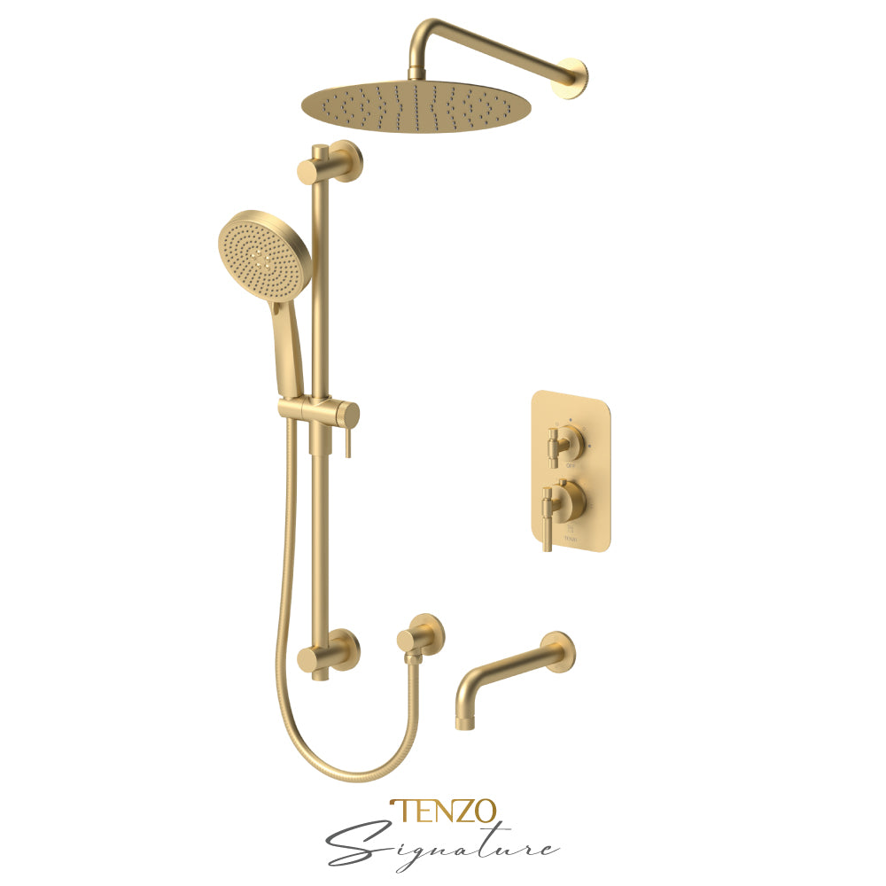 Tenzo Bellacio T-Box 3-Function Pressure Balance Shower Kit, 12” AirBoost Rain Head & Tub Spout, Smaller Knurled - BEPB33-501125-F