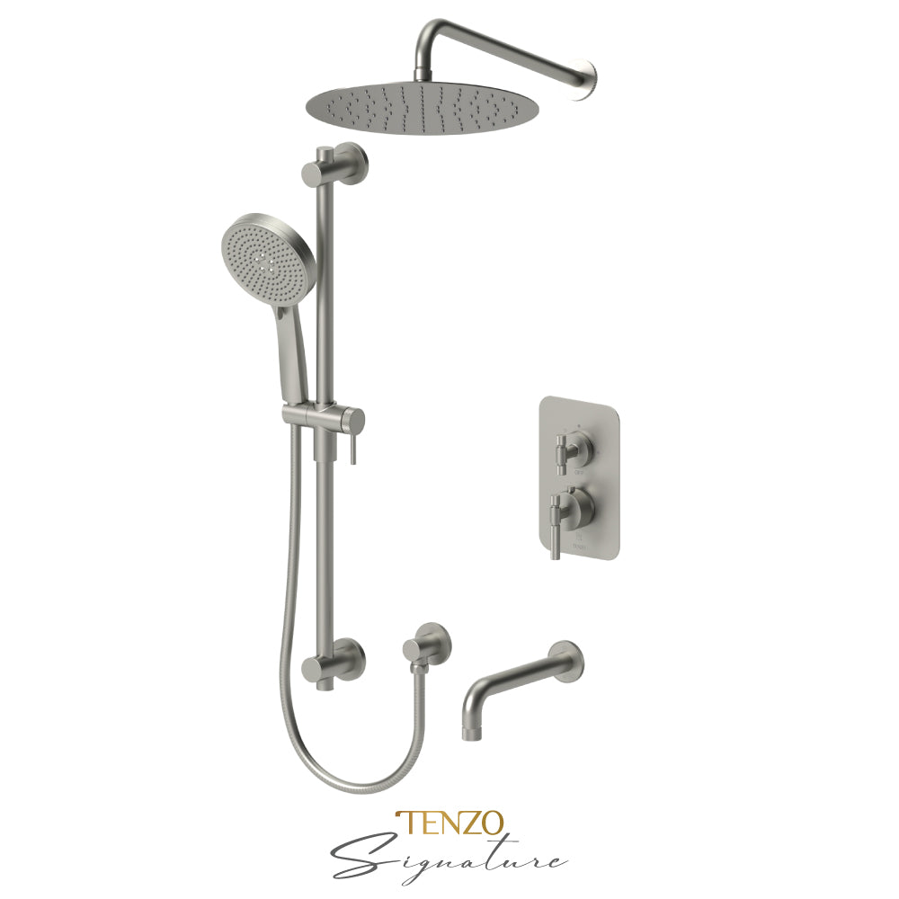 Tenzo Bellacio T-Box 3-Function Pressure Balance Shower Kit, 12” AirBoost Rain Head & Tub Spout, Smaller Knurled - BEPB33-501125-F