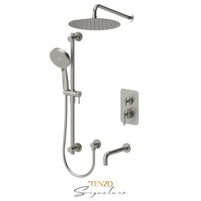 Tenzo Bellacio T-Box 3-Function Pressure Balance Shower Kit, 12” AirBoost Rain Head & Tub Spout, Smaller Knurled - BEPB33-501125-F
