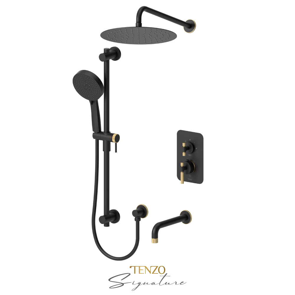 Tenzo Bellacio T-Box 3-Function Pressure Balance Shower Kit, 12” AirBoost Rain Head & Tub Spout, Smaller Knurled - BEPB33-501125-F
