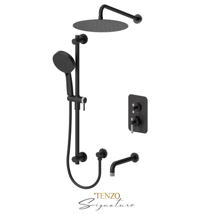 Tenzo Bellacio T-Box 3-Function Pressure Balance Shower Kit, 12” AirBoost Rain Head & Tub Spout, Smaller Knurled - BEPB33-501125-F
