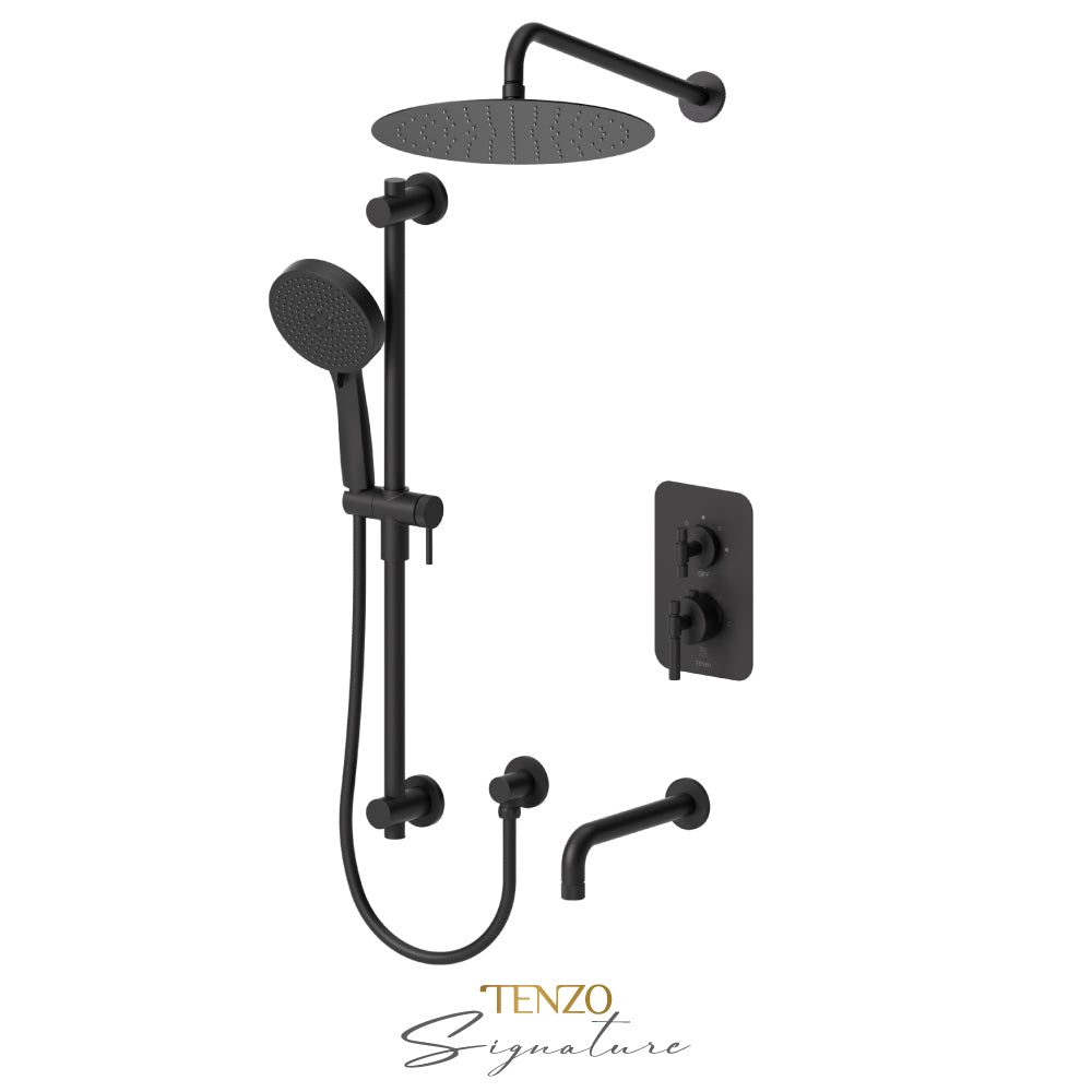 Tenzo Bellacio T-Box 3-Function Pressure Balance Shower Kit, 12” AirBoost Rain Head & Tub Spout, Smaller Knurled - BEPB33-501125-F