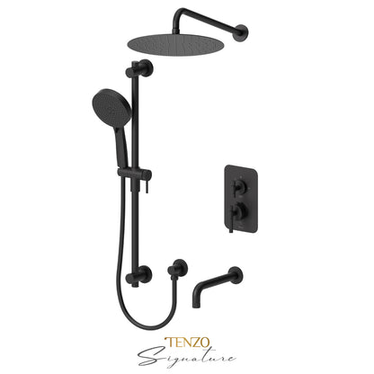 Tenzo Bellacio T-Box 3-Function Pressure Balance Shower Kit, 12” AirBoost Rain Head & Tub Spout, Smaller Knurled - BEPB33-501125-F