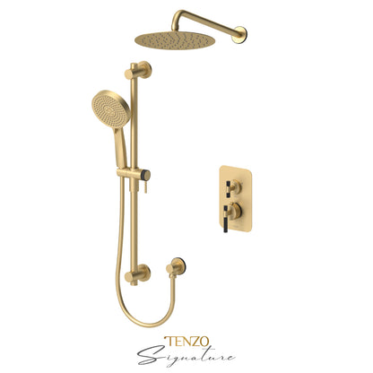 Tenzo Bellacio T-Box 2-Function Thermostatic Shower Kit, 10” AirBoost Rain Head, Larger Knurled - BET32-20111-C