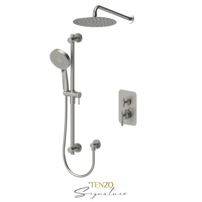 Tenzo Bellacio T-Box 2-Function Thermostatic Shower Kit, 10” AirBoost Rain Head, Larger Knurled - BET32-20111-C