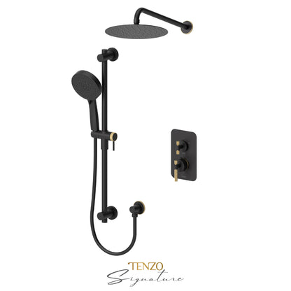 Tenzo Bellacio T-Box 2-Function Thermostatic Shower Kit, 10” AirBoost Rain Head, Larger Knurled - BET32-20111-C