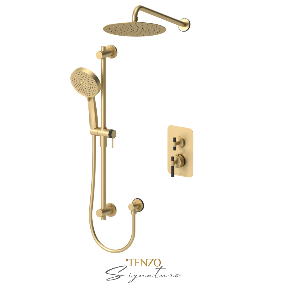 Tenzo Bellacio T-Box 2-Function Thermostatic Shower Kit, 10” AirBoost Rain Head, Smaller Knurled - BET32-20111-F