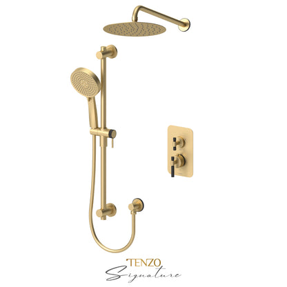 Tenzo Bellacio T-Box 2-Function Thermostatic Shower Kit, 10” AirBoost Rain Head, Smaller Knurled - BET32-20111-F