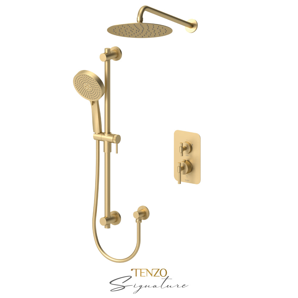 Tenzo Bellacio T-Box 2-Function Thermostatic Shower Kit, 10” AirBoost Rain Head, Smaller Knurled - BET32-20111-F
